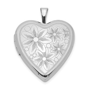 Black Bow Jewelry Sterling Silver 20mm Textured Daisies Heart Locket - 1 of 4