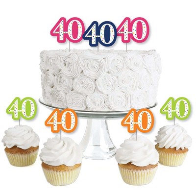 Big Dot of Happiness 40th Birthday - Cheerful Happy Birthday - Dessert Cupcake Toppers - Fortieth Birthday Party Clear Treat Picks - Set of 24