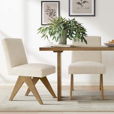 Morgan Set of 2 Solid Wood Dining Chair,18.5" Wide Upholstered Seat and Back,Linen Dining Chairs with Upside Down "V" Shape-Maison Boucle