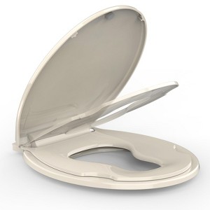 Toilet Seat with Built-in Toddler Seat - 17" Round Soft Close, Easy Clean, Fits Standard Toilets - 1 of 4