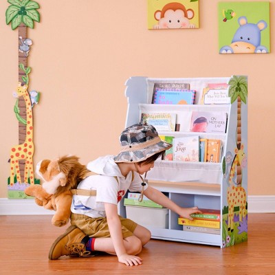 Sunny Safari White Wooden Kids Bookshelf with Cubes
