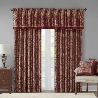 Burgundy Jacquard Paisley Rod Pocket Window Valance