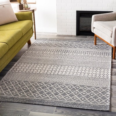 Aigle Charcoal and White Geometric Wool Cotton Area Rug 2' x 3'