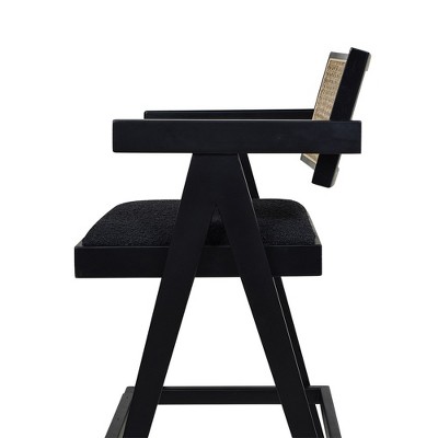 Milan Ebony Black Bouclé & Natural Wood Bar Stool Set of 3