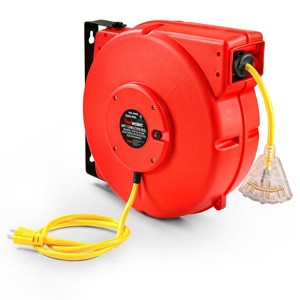 ReelWorks Mountable Retractable Extension Cord Reel - 12AWG x 80' Ft, 3 Grounded Outlets, Max 15A - 1 of 4