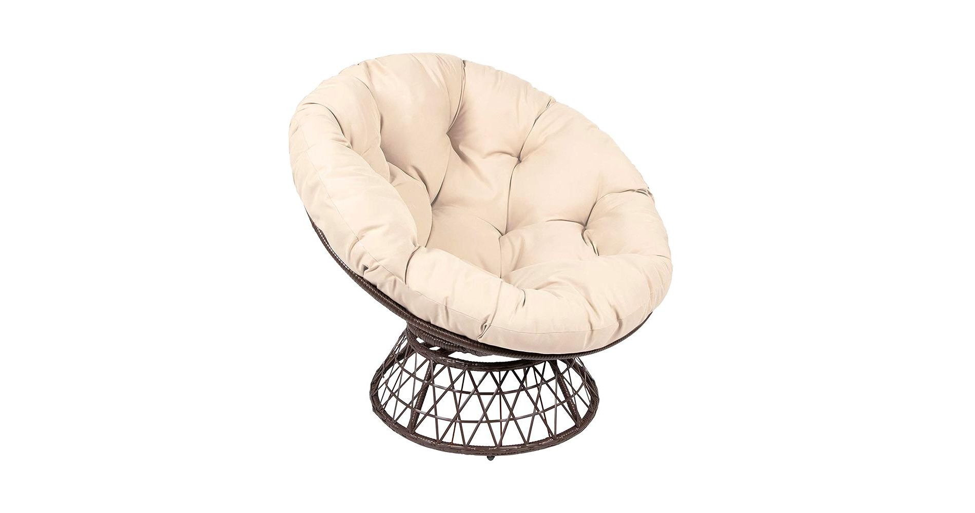 Milliard 35" Papasan 360 Degree Swivel Chair, Beige Cushion and Brown Frame