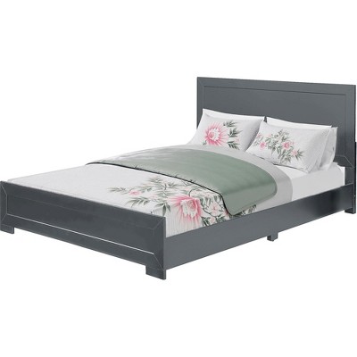 HomeRoots Gray Inlaid Panels Wood King Bed Frame