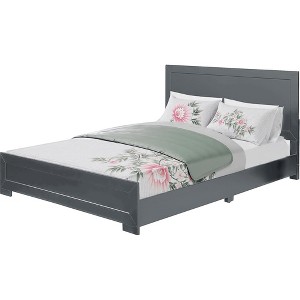 HomeRoots Gray Inlaid Panels Wood Queen Bed Frame - 1 of 4