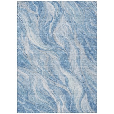 Denim Blue And Sky Blue Abstract Washable Indoor Outdoor Area Rug