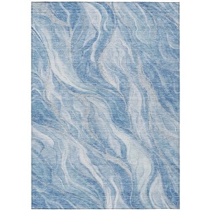 Denim Blue And Sky Blue Abstract Washable Indoor Outdoor Area Rug - 1 of 4