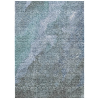 Blue And Gray Abstract Washable Indoor Outdoor Area Rug