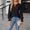 Coolmee Women's Dressy Hollow Jacquard Blouses Business Casual Long Sleeve Tops Elegant Ladies Keyhole Office Shirts - 2 of 4