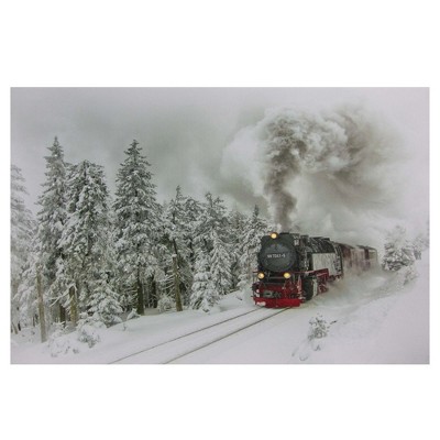 Northlight Large Fiber Optic and LED Lighted Winter Woods with Train Canvas Wall Art 23.5" x 15.5"