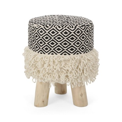 Hines Handcrafted Boho Fabric Stool Black/Beige/Natural - Christopher Knight Home