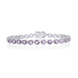 Simona Sterling Silver Four-Prong 5mm Round 12.76cttw Gem Bracelet - Amethyst - Purple - 7.5 Inch - 1 of 2