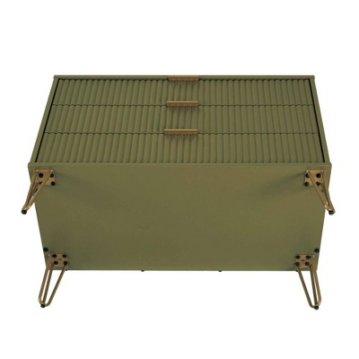 Olive Green 3-Drawer Chest with Gold Hairpin Legs