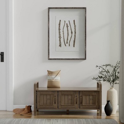WyndenHall 44" Rowan Transitional Solid Wood Entryway Storage Bench Smoky Brown: Solid Wood, 3 Compartments, Shoe Organizer