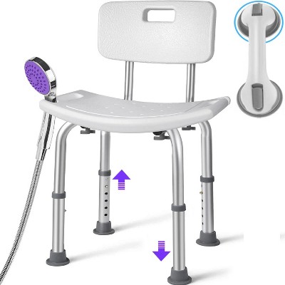 Musment Shower Chair with Shower Head Holder and Shower Grab Bar, Shower Stool for Bathtub , Adjustable Shower Seat Supports up to 350 lbs., White