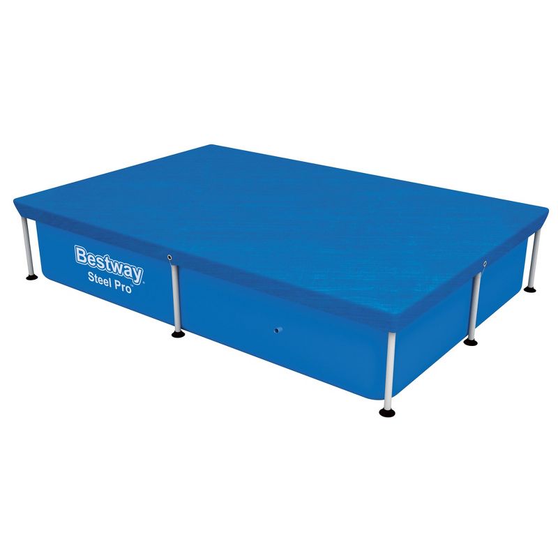 Bestway Flowclear Rectangle 7'4" x 60" Pool Cover for Above Ground Swimming Pools with Drain Holes and Tie-Down Ropes, Blue (Cover Only), 1 of 8