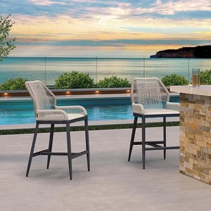 PURPLE LEAF 2 Pieces Bar Stools Patio Modern Rattan Barstools Aluminum Woven Tall Bar Chairs with Cushions for Outdoor Kitchen Island Garden - 1 of 1