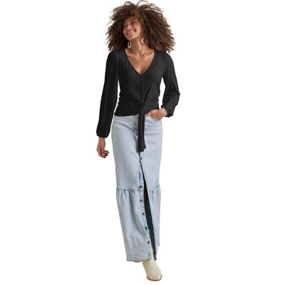 VENUS Womens Tie-Front Button-Up Top