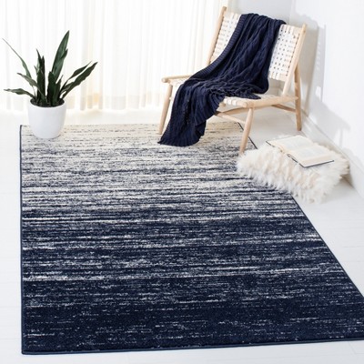 Navy and Ivory Ombre Round Synthetic Area Rug