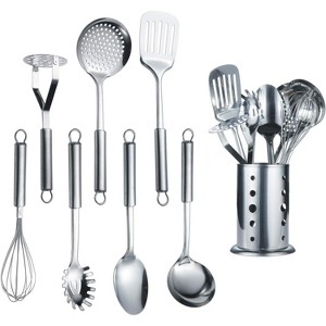 BRINJOY 8-piece cookware set, stainless steel kitchen tool set with stand, cooking utensils - 1 of 4