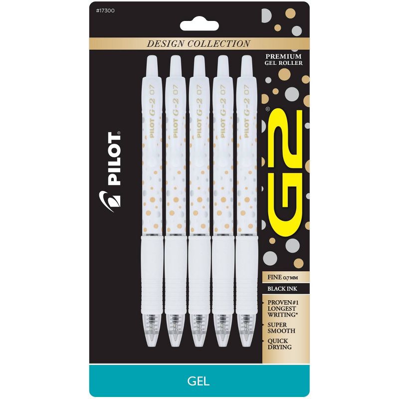 Pilot 5pk G2 Design Collection Dots Gel Pens Fine Point 0.7mm Black Ink, 1 of 5