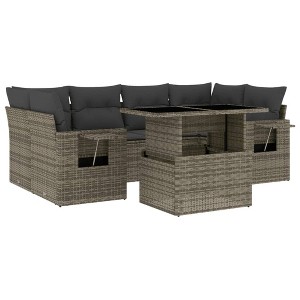 vidaXL Patio Sofa Set with Cushions Gray Poly Rattan - without storage - 1 of 4