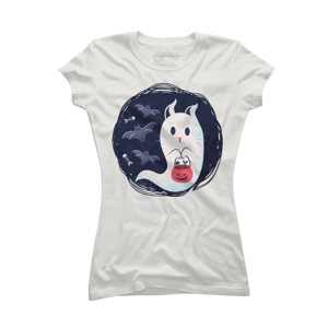 Junior's Design By Humans halloween ghost cat By ArtStyleAlice T-Shirt - 1 of 2