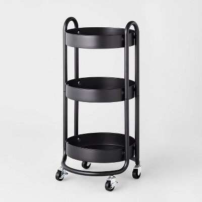 3 Tier Round Metal Utility Cart Black - Brightroom™