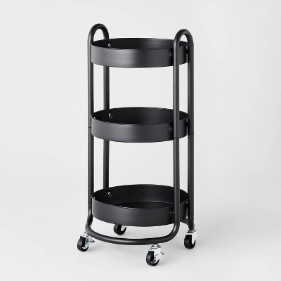 3 Tier Round Metal Utility Cart Black - Brightroom&#8482;