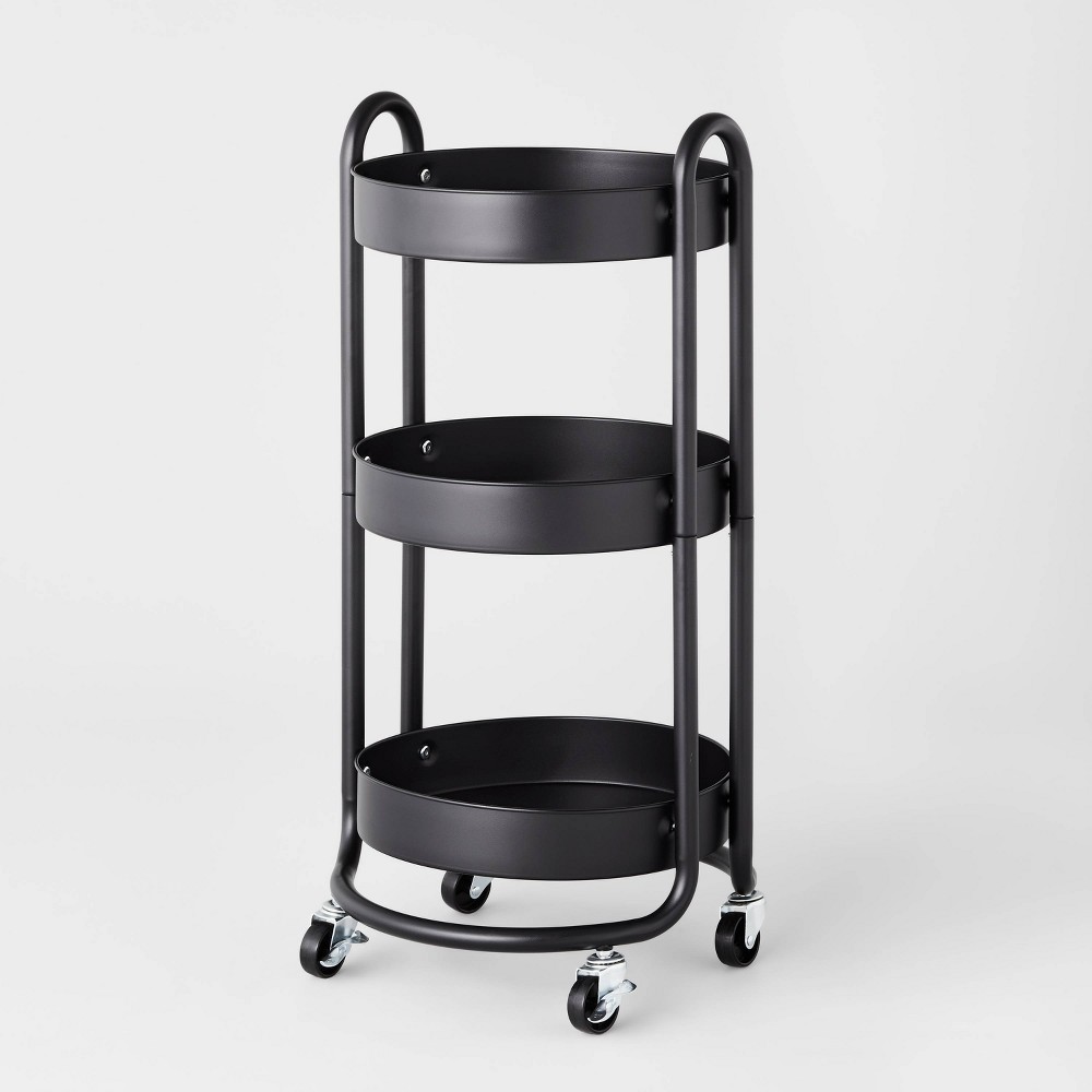 Photos - Other Furniture 3 Tier Round Metal Utility Cart Black - Brightroom™: Rolling, Storage, Bar