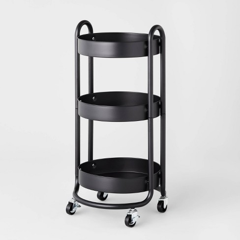 3-Tier Metal Utility Rolling Cart Storage Organization Cart Round Design with Wheels Black 