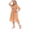 Agnes Orinda Women's Plus Size Elegant Smocked Chiffon Floral Midi A Line Dresses - 2 of 4