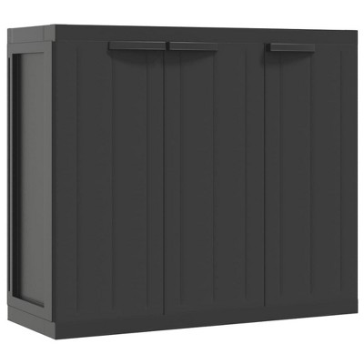 vidaXL Outdoor Storage Cabinet - Black PP, 38.2"x14.6"x33.5", Adjustable Shelf, Lockable Garden Storage Cupboard