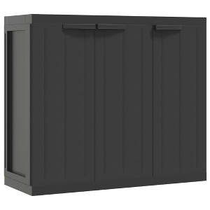 vidaXL Outdoor Storage Cabinet - Black PP, 38.2"x14.6"x33.5", Adjustable Shelf, Lockable Garden Storage Cupboard - 1 of 4