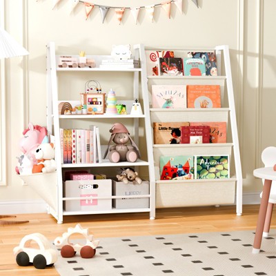 GlasFlength Decorative Bookshelf Creative and Unique Styling, Multifunctional Storage with Open Display Bookshelves, White, 33.9"*11.8"*30.9"