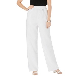 Jessica London Women's Plus Size Lightweight Linen-Blend Straight-Leg Pants - 1 of 4