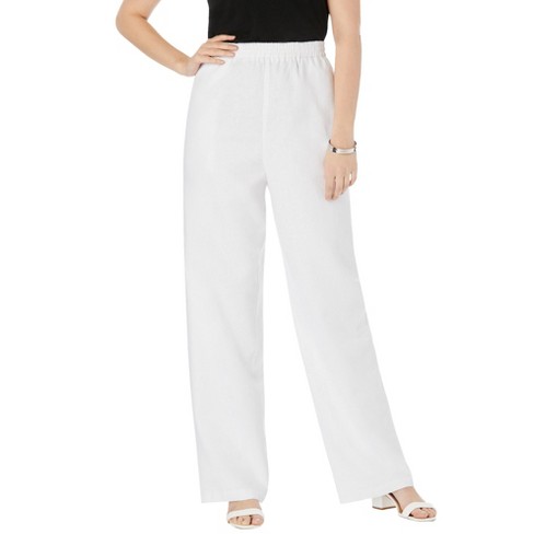Jessica London Women's Plus Size Lightweight Linen-blend Straight-leg Pants,  16 W - White : Target
