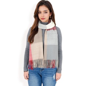 Anna-Kaci Women's Oversized Plaid Blanket Scarf with Fringe Trim and Soft Textured Fabric - 1 of 4