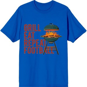 Grill, Eat, Repeat, Football Adult Crew Neck Short Sleeve Tee - 1 of 2