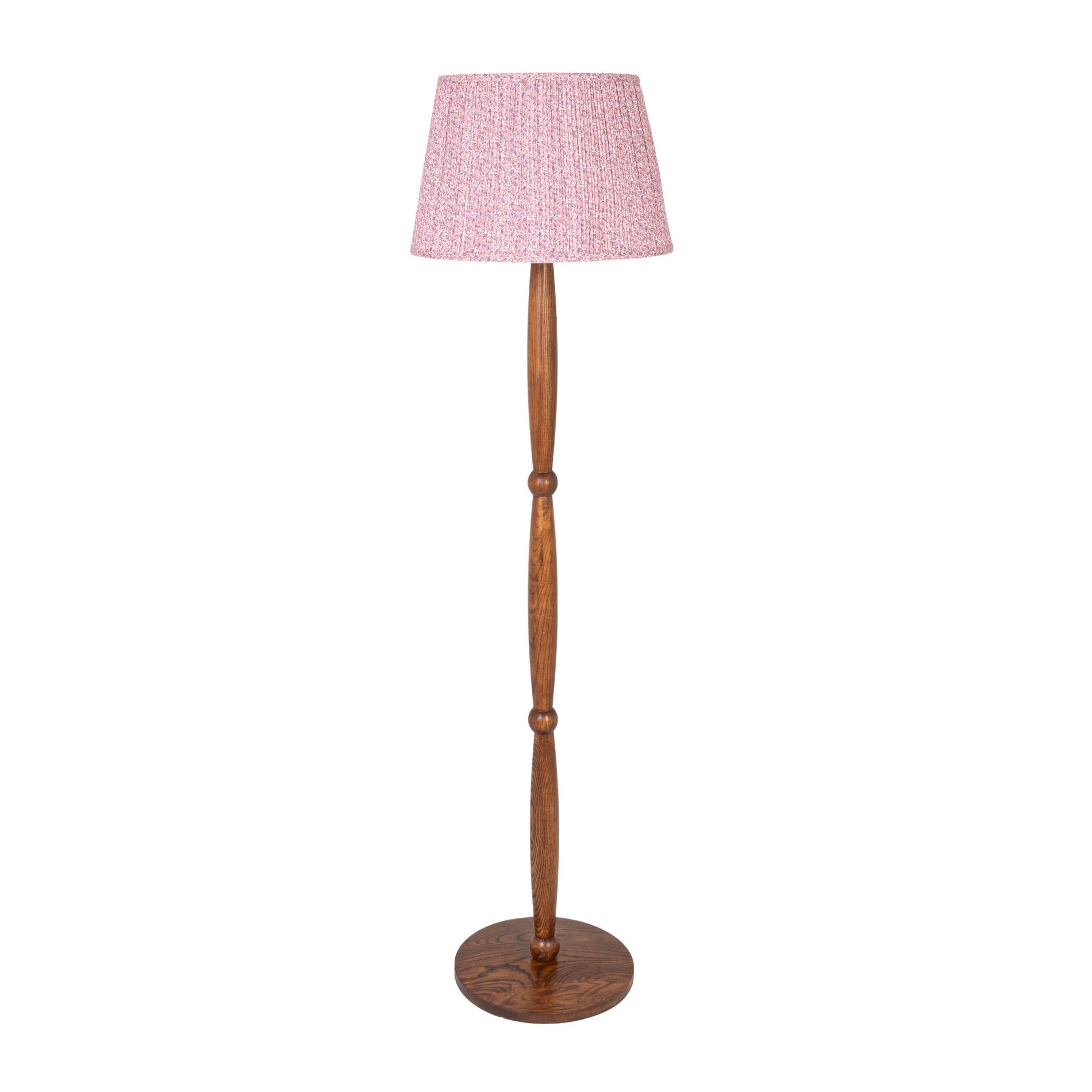 Storied Home Ash Wood Floor Lamp with Pleated Floral Linen Shade