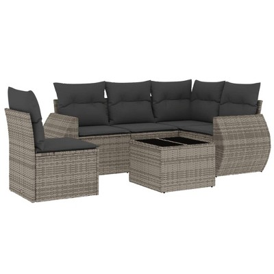 vidaXL 6 Piece Patio Sofa Set with Cushions Beige Poly Rattan