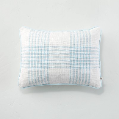 Photo 1 of 14" X 20" Plaid Indoor/Outdoor Lumbar Throw Pillow /Cream - Hearth & Hand™ with Magnolia
