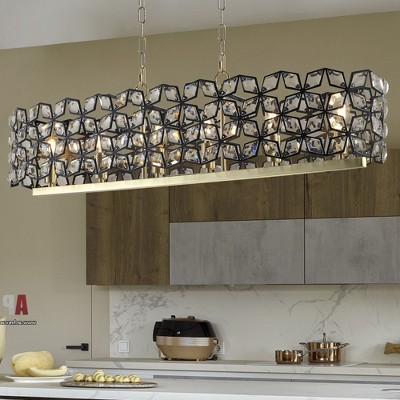 18.9"Modern Crystal Chandelier for Living-Room Round Cristal Lamp Luxury Home Decor Light Fixture,Gold+Black