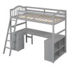 Twin Size Loft Bed with Cabinet, Solid Wood Twin Loft Bed Frame with Desk and Shelves - 4 of 4