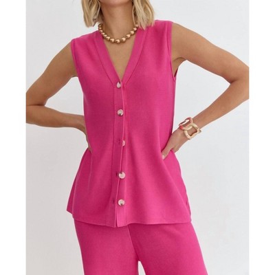 Women's V-Neck Sleeveless Button Down Top - entro