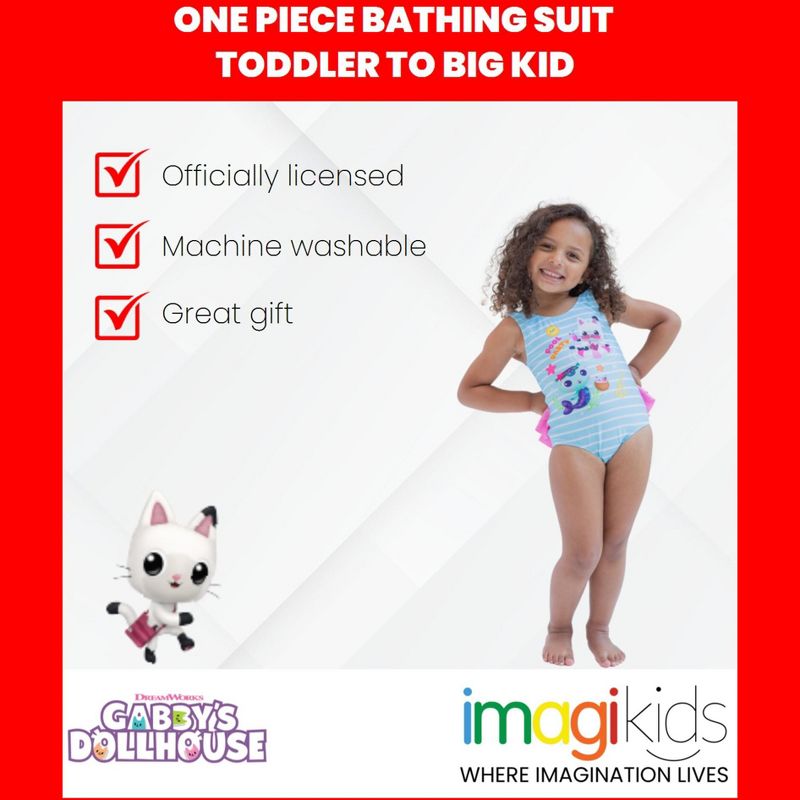 Dreamworks Gabby's Dollhouse Pandy Paws MerCat Girls One Piece Bathing Suit Toddler to Little Kid, 4 of 8