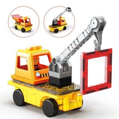 PICASSO-TILES Construction Truck for Magnetic Tiles, Building Blocks, 15 pc Toy Set for Kids